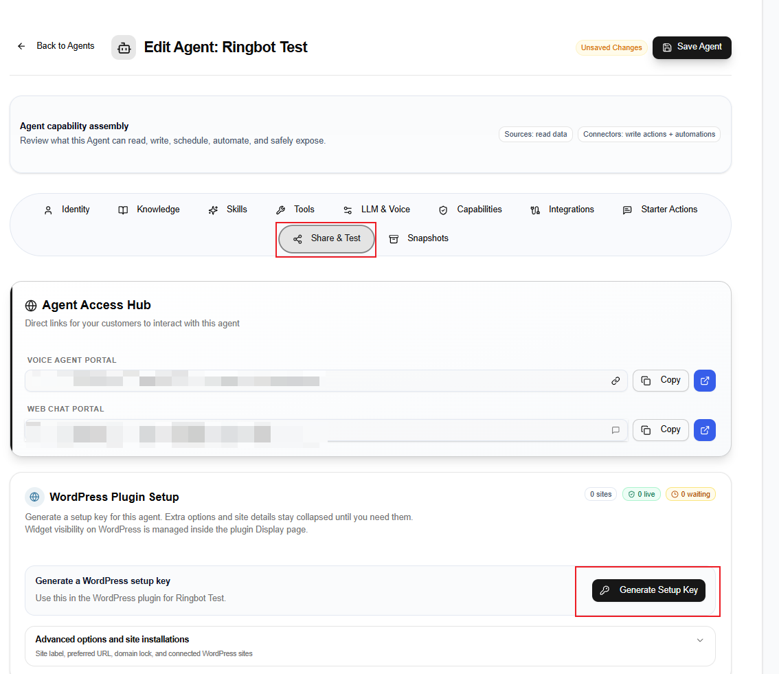 Copy API Key from Ringbot dashboard